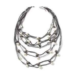 Glass Pearl Multi Layered Nylon Necklace